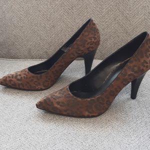 NIB Women's Brown & Black Cheetah Suade Leather High Heel Pump Shoes, Sz 7 Med.